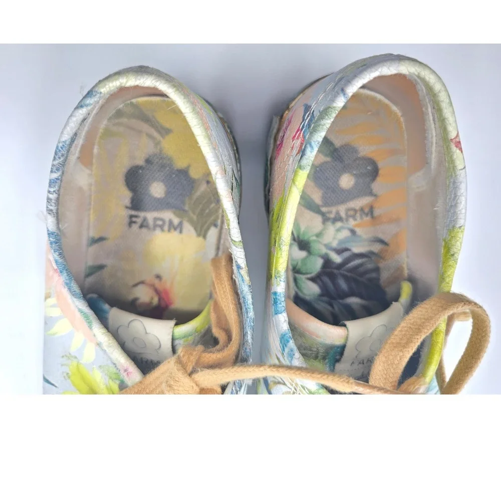 Rare FARM Rio Brazil Tropical Botanical Floral Leather Platform Sneakers 38 US 8